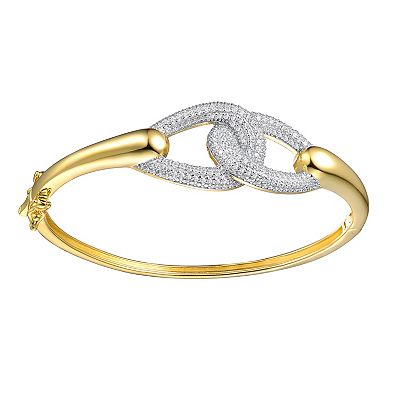 14k Gold over Sterling Silver Cubic Zirconia Entwined Double Raindrop Bangle Bracelet