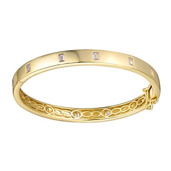 14k Gold over Sterling Silver Baguette Cubic Zirconia Bangle Bracelet