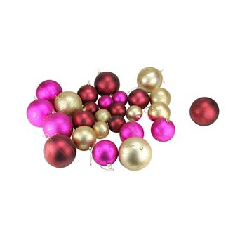 CMI 27 pc Pink, Burgundy and Gold Shatterproof Matte Christmas Ball Ornaments