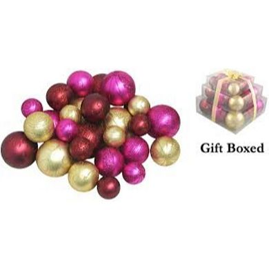 CMI 27-Piece Pink, Burgundy and Gold Shatterproof Matte Christmas Ball Ornaments