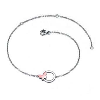 Sterling Silver Infinity Circle Butterfly Charm Anklet