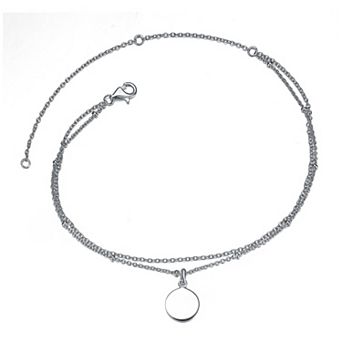 Sterling Silver Medallion Disc Dangle Charm Double-Layer Chain Anklet