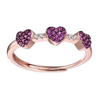18k Rose Gold over Sterling Silver Cubic Zirconia Pave Hearts Promise Stacking Ring