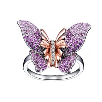 18k Rose Gold over Sterling Silver Multi-Color Cubic Zirconia Butterfly Ring