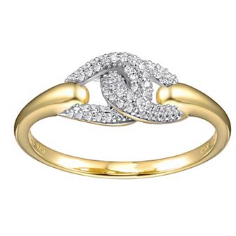 14k Gold over Sterling Silver Cubic Zirconia Entwined Double Curb Chain Ring