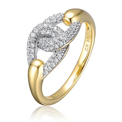 14k Gold over Sterling Silver Cubic Zirconia Entwined Double Curb Chain Ring