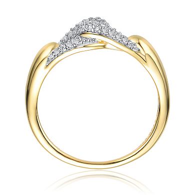 14k Gold over Sterling Silver Cubic Zirconia Entwined Double Curb Chain Ring