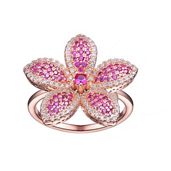 18k Rose Gold over Sterling Silver Cubic Zirconia Flower Cocktail Ring