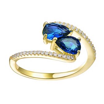 14k Gold over Sterling Silver Cubic Zirconia Bypass Engagement Ring