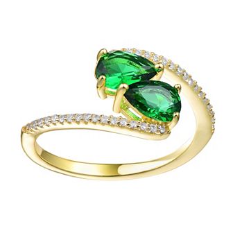 14k Gold over Sterling Silver Cubic Zirconia Bypass Engagement Ring