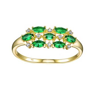 14k Gold over Sterling Silver Marquise and Round Cubic Zirconia Cocktail Ring
