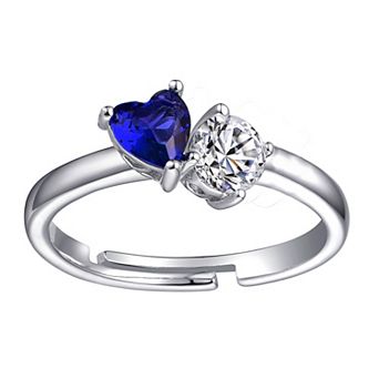 Sterling Silver Blue & White Cubic Zirconia Two-Stone Heart Promise Ring