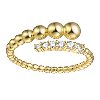 14k Gold over Sterling Silver Cubic Zirconia Curved Coiled Beaded Stack Ring