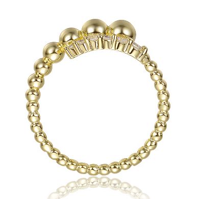 14k Gold over Sterling Silver Cubic Zirconia Curved Coiled Beaded Stack Ring