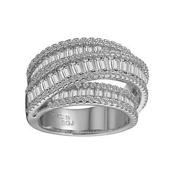 Sterling Silver Cubic Zirconia Crossover Channel Ring