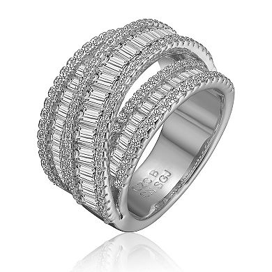 Sterling Silver Cubic Zirconia Crossover Channel Ring