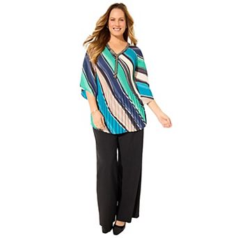 Catherines Women's Plus Size Petite Bejeweled Pleated Blouse