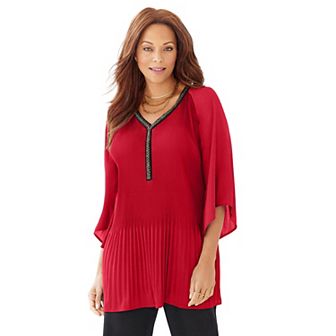 Catherines Women's Plus Size Bejeweled Pleated Blouse