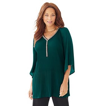 Catherines Women's Plus Size Bejeweled Pleated Blouse