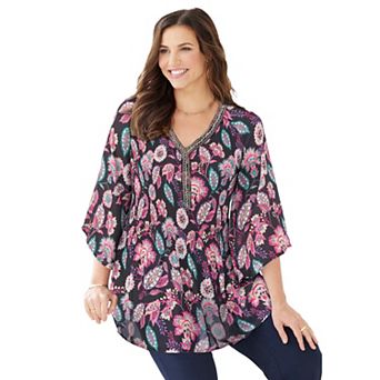Catherines Women's Plus Size Bejeweled Pleated Blouse