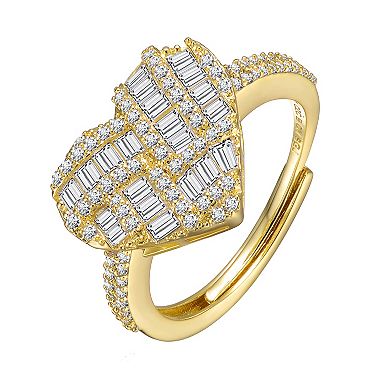 14k Gold over Silver Cubic Zirconia Puffed Heart Ring