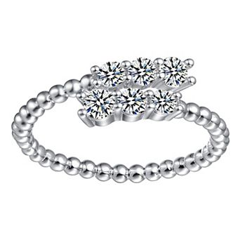 Sterling Silver Cubic Zirconia Coiled Bead Stacking Ring