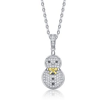Sterling Silver Black & White Cubic Zirconia Snowman Pendant Necklace