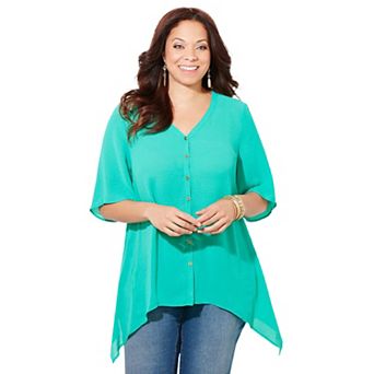 Catherines Women's Plus Size Fresh Angle Buttonfront Blouse