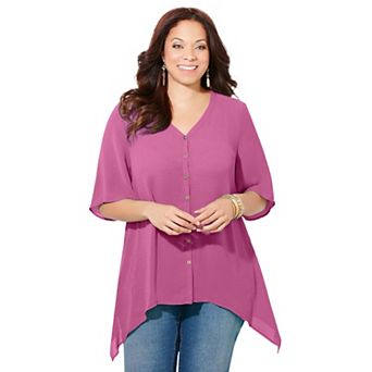 Catherines Women's Plus Size Fresh Angle Buttonfront Blouse