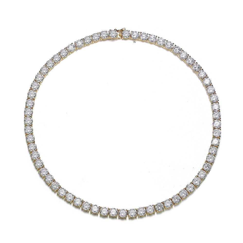 Sterling Silver Gold Colored Cubic Zirconia Tennis Necklace Wedding Necklace main image 0
