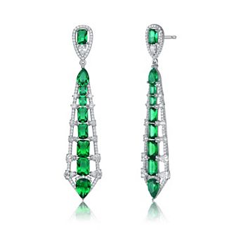 Sterling Silver Blue & White Cubic Zirconia Ladder Style Dangle Earrings