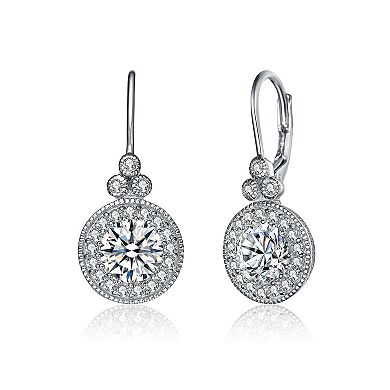 Sterling Silver Cubic Zirconia Antique Drop Huggie Hoop Earrings
