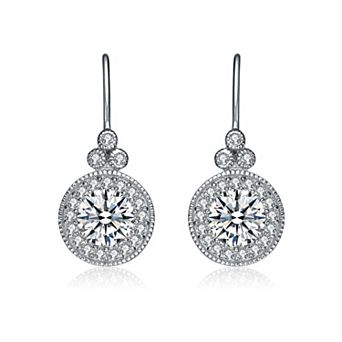 Sterling Silver Cubic Zirconia Antique Drop Huggie Hoop Earrings