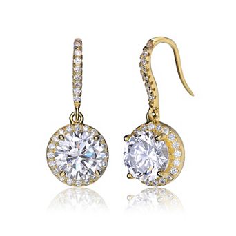 Sterling Silver Cubic Zirconia Round Drop Euro Earrings