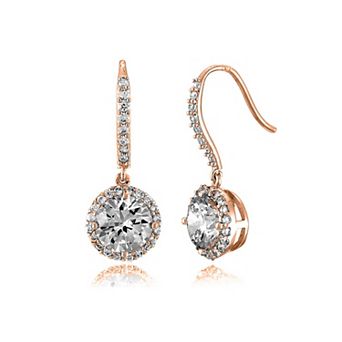 Sterling Silver Cubic Zirconia Round Drop Euro Earrings