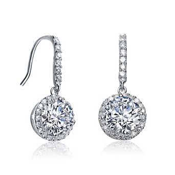 Sterling Silver Cubic Zirconia Round Drop Euro Earrings