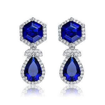 Sterling Silver Cubic Zirconia Vintage Formal Halo Dangle Earrings
