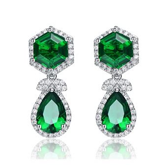 Sterling Silver Cubic Zirconia Vintage Formal Halo Dangle Earrings