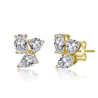 Sterling Silver Cubic Zirconia Triple Cluster Stud Earrings
