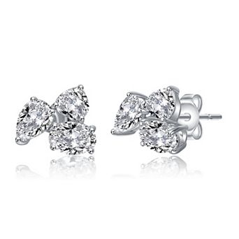 Sterling Silver Cubic Zirconia Triple Cluster Stud Earrings