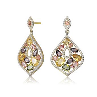 18k Gold over Sterling Silver Multi-Colored Cubic Zirconia Accent Dangle Earrings