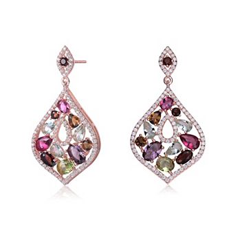 18k Gold over Sterling Silver Multi-Colored Cubic Zirconia Accent Dangle Earrings