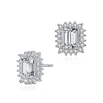 Sterling Silver Cubic Zirconia Halo Stud Earrings