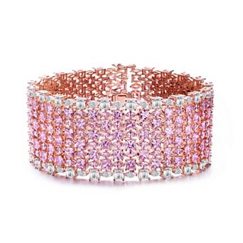 18k Rose Gold over Sterling Silver Pink Cubic Zirconia 8-Row Tennis Bracelet