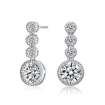 Sterling Silver Cubic Zirconia Bezel Set Three Tier Drop Earrings