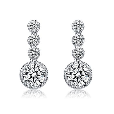 Sterling Silver Cubic Zirconia Bezel Set Three Tier Drop Earrings
