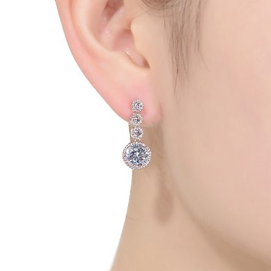 Sterling Silver Cubic Zirconia Bezel Set Three Tier Drop Earrings