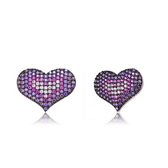 Sterling Silver Multi-Colored Cubic Zirconia Heart Stud Earrings