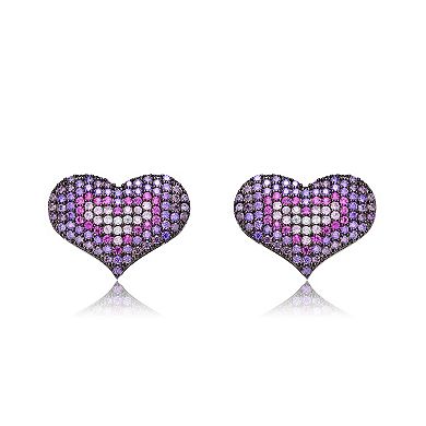 Sterling Silver Multi-Colored Cubic Zirconia Heart Stud Earrings
