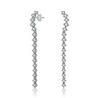 Sterling Silver Cubic Zirconia Waterfall Linear Dangle Earrings